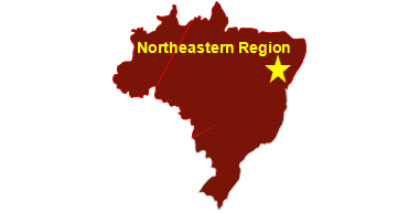 Map of Brazil with Northeasteren's location starred